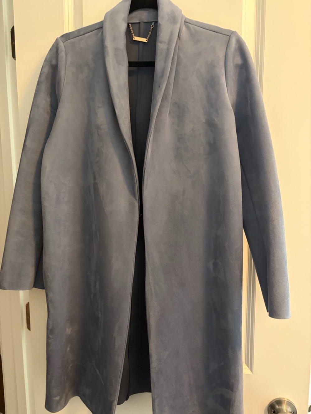 Light Blue Open-Front Long Suede Coat / Duster